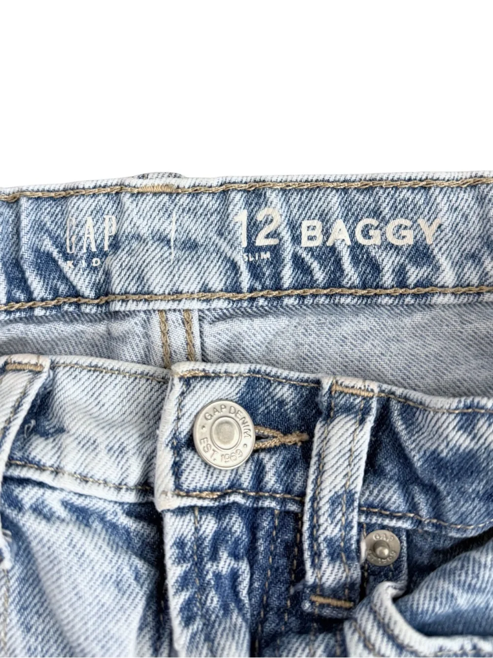 Gap Kids Girls Baggy Cargo Jeans Size 12 Slim Light Wash Wide Leg Denim - Picture 5 of 6
